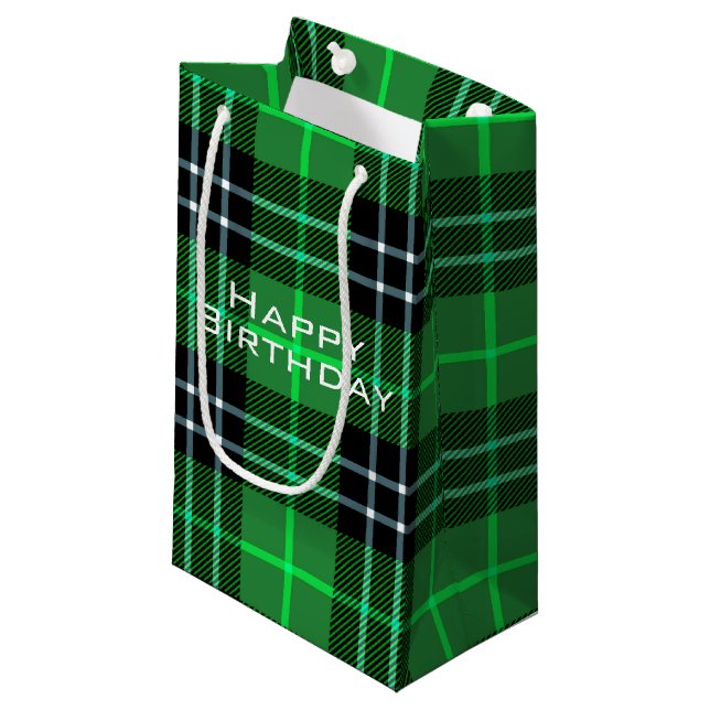 Blue and Black Tartan Plaid Small Gift Bag (Front Angled)