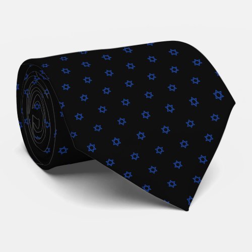 Blue and Black Tiny Small Star Of David Neck Tie