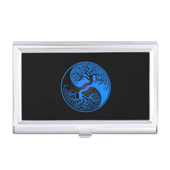 Blue And Black Tree Of Life Yin Yang Business Card Case by UniqueYinYangs at Zazzle