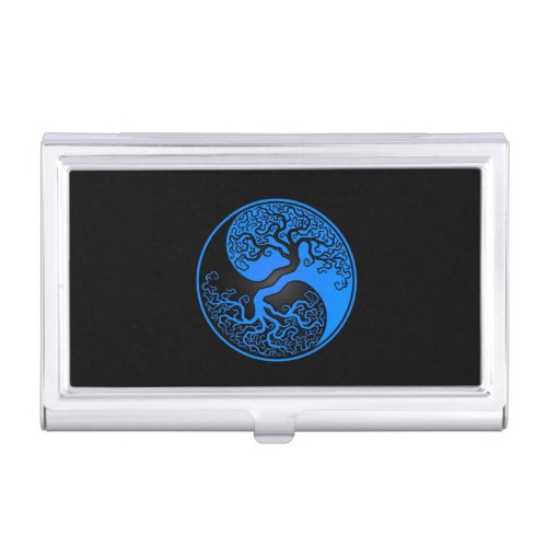 Blue and Black Tree of Life Yin Yang Business Card Case