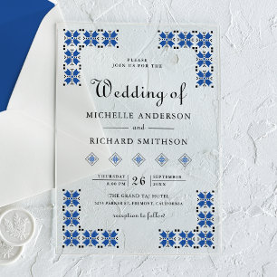 Blue and Black Ukrainian Embroidery Wedding Acrylic Invitations