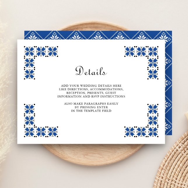Blue and Black Ukrainian Embroidery Wedding Detail Enclosure Card (Creator Uploaded)