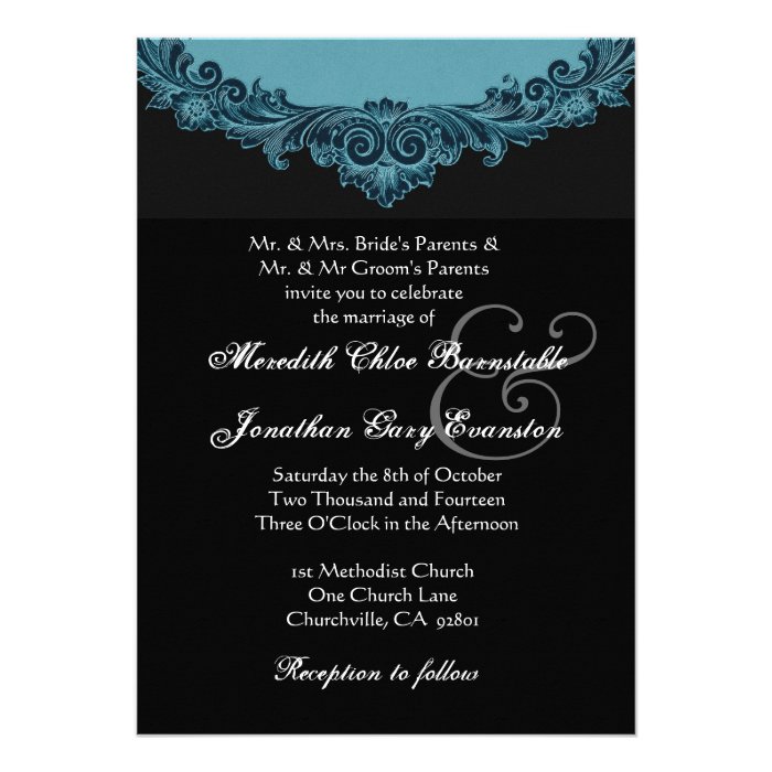Blue and Black Vintage Monogram Wedding H301 Personalized Invite