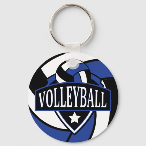 Blue and Black Volleyball Logo Keychain