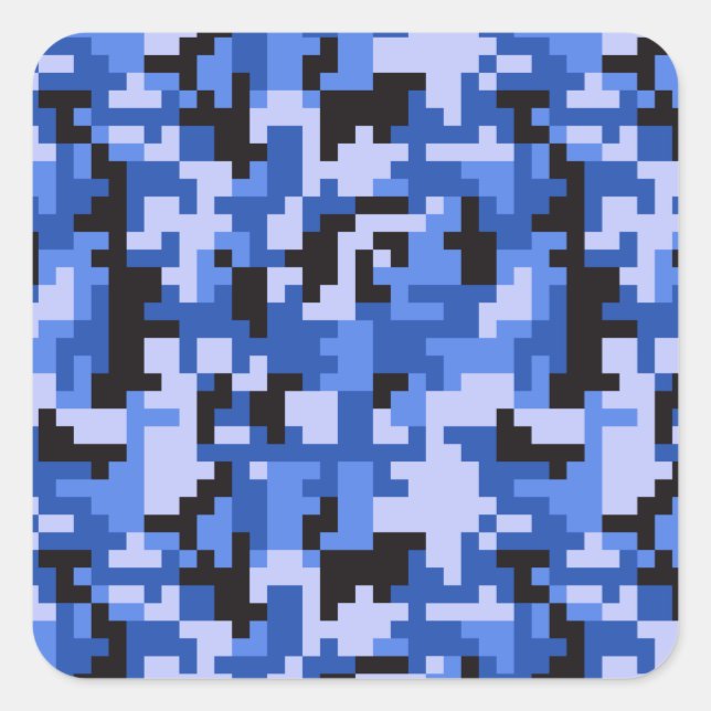 Blue and Black Water Pixel Camo pattern Square Sticker (Front)
