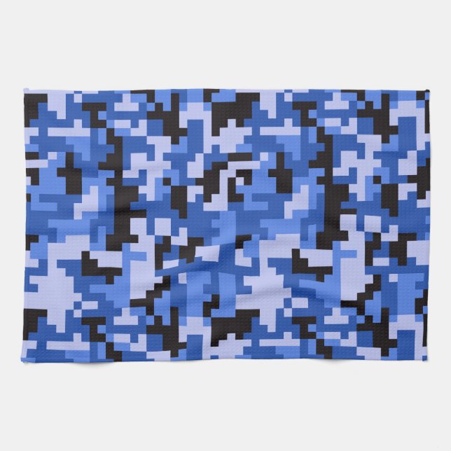 Blue and Black Water Pixel Camo pattern Towel (Horizontal)