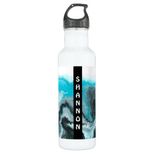 Blue and Black Wave Personalized Marble Fluid Art Stainless Steel Water Bottle