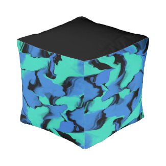 Blue and Black Wavy Design Cube Pouf