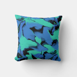 Blue and Black Wavy Design Throw Pillow