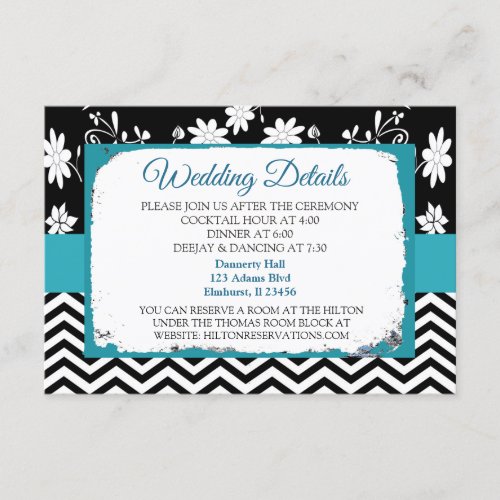 Blue and Black Wedding Details Card