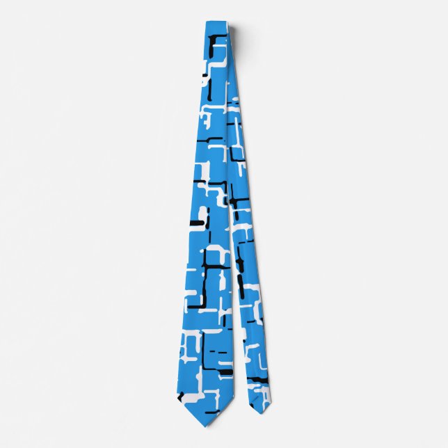 Blue and Black White Abstract Pattern Neck Tie (Front)