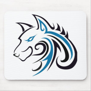 Blue and Black Wolf Head Outline Mouse Pad
