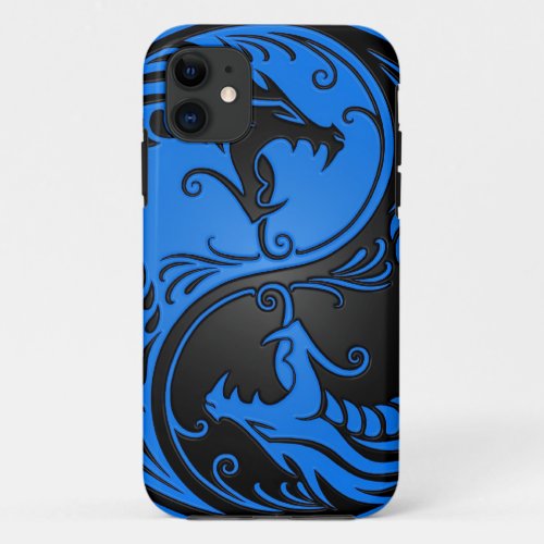Blue and Black Yin Yang Dragons iPhone 11 Case