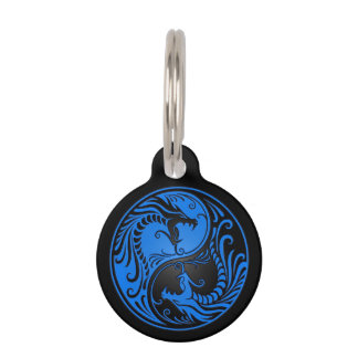 Blue and Black Yin Yang Dragons Pet Tag