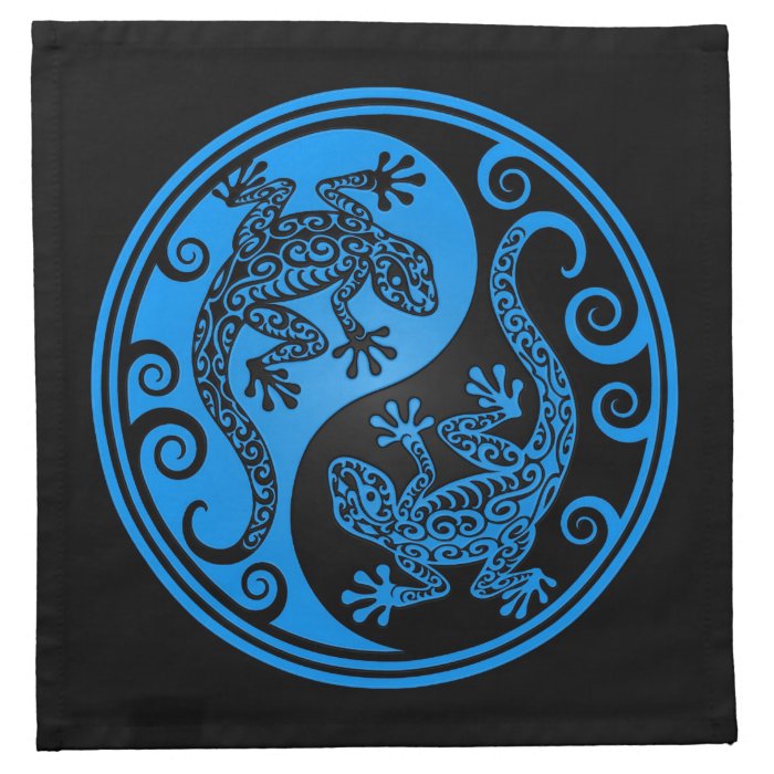 Blue and Black Yin Yang Lizards Printed Napkins