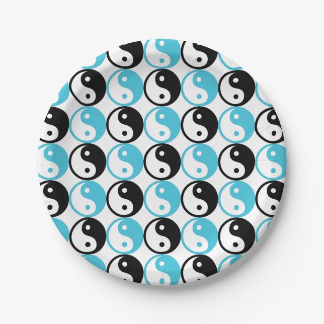 Blue and black yin yang pattern paper plates (Front)