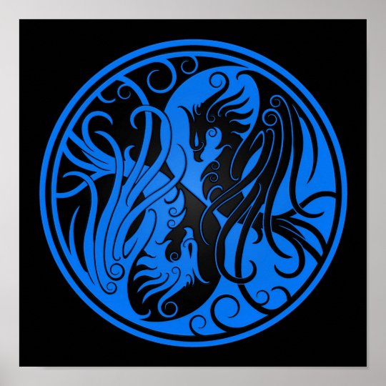 Blue and Black Yin Yang Phoenix Poster | Zazzle.com