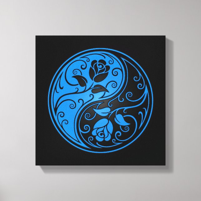 Blue and Black Yin Yang Roses Canvas Print (Front)