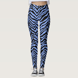 Blue and Black Zebra Animal Pattern Leggings