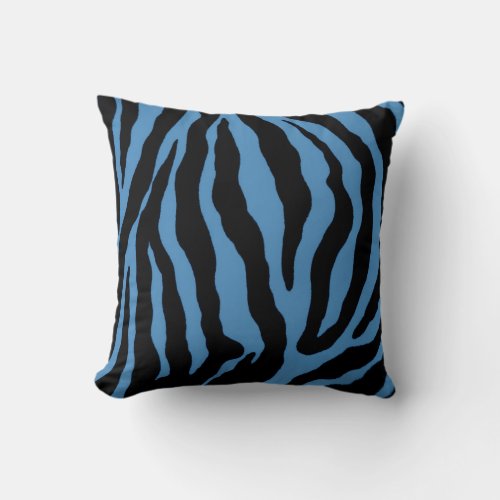 Blue and Black Zebra Print Striped Pillow