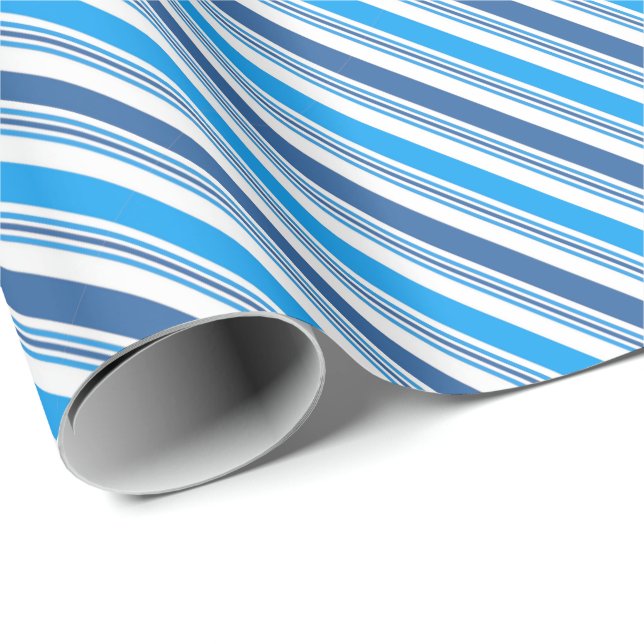 Blue and Blue Diagonal Peppermint Stripes  Wrapping Paper (Roll Corner)
