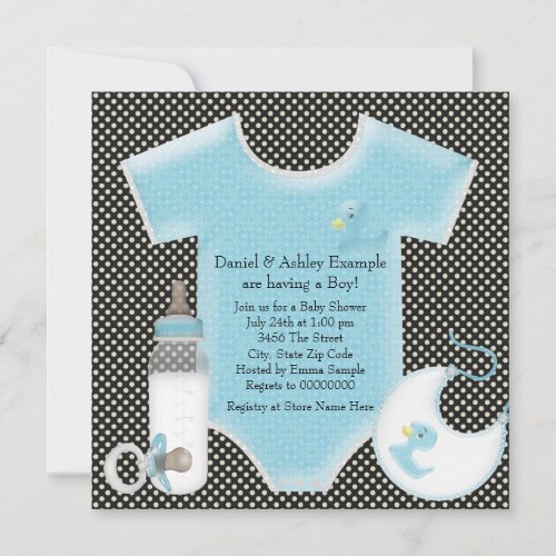 Blue and Blue Polka Dot Baby Boy Shower Invitation