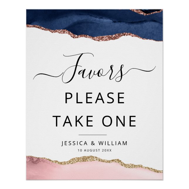 blue and blush agate Favors sign (Front)