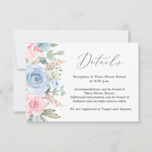 Blue and blush details wedding card