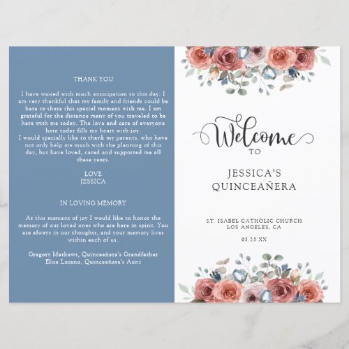 Blue and Blush Floral Quinceanera Program