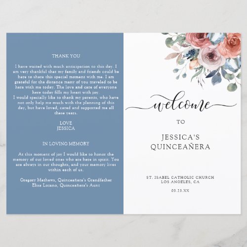 Blue and Blush Floral Quinceanera Program
