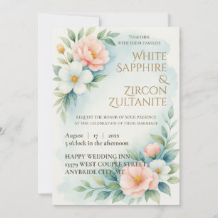 Blue and Blush Floral Wedding Invitation