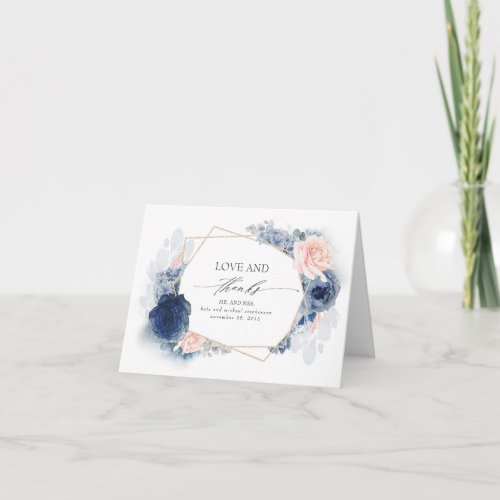 Blue and Blush Flowers Wedding Thank You