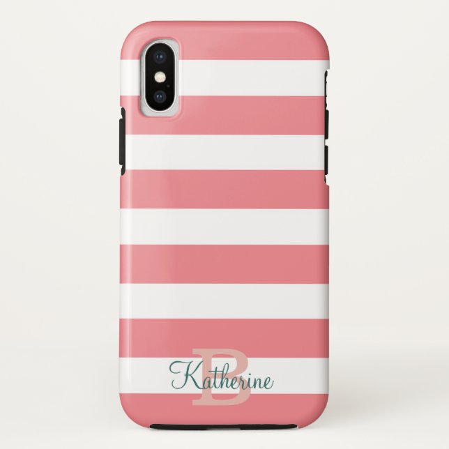 blue and blush preppy stripes monogram Case-Mate iPhone case (Back)
