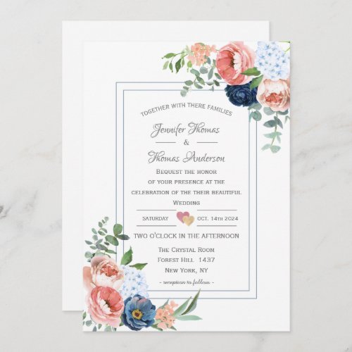 Blue and Blush Roses Invitation