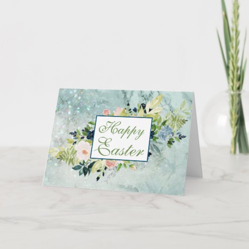 Blue and Blush Watercolor Spring Bouquet Easter Card