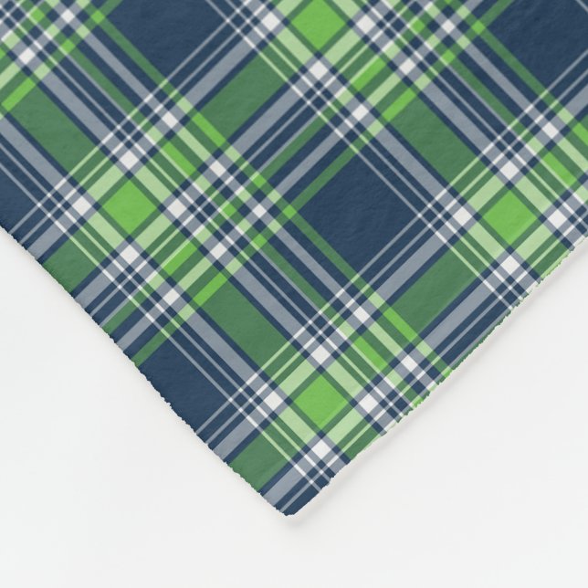 Blue and Bright Green Sporty Plaid Pattern Fleece Blanket (Corner)