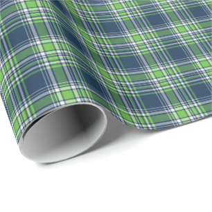 Blue and Bright Green Sporty Plaid Wrapping Paper