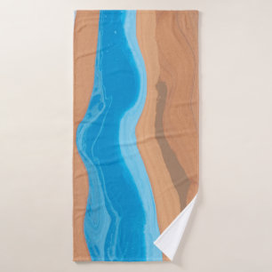 BLUE AND BROWN ABSTRACT PAINTING BATH TOWEL
