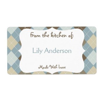 Blue And Brown Argyle Canning Label by KaleenaRae at Zazzle
