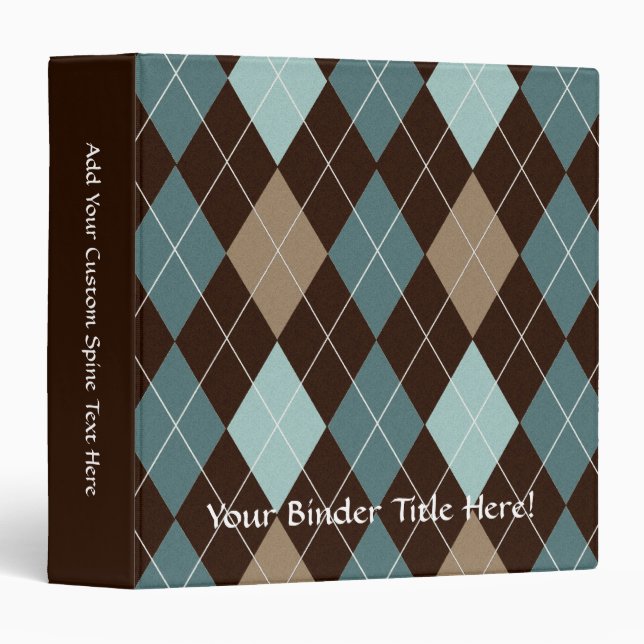 Blue and Brown Argyle Fashion Pattern 3 Ring Binder (Front/Spine)