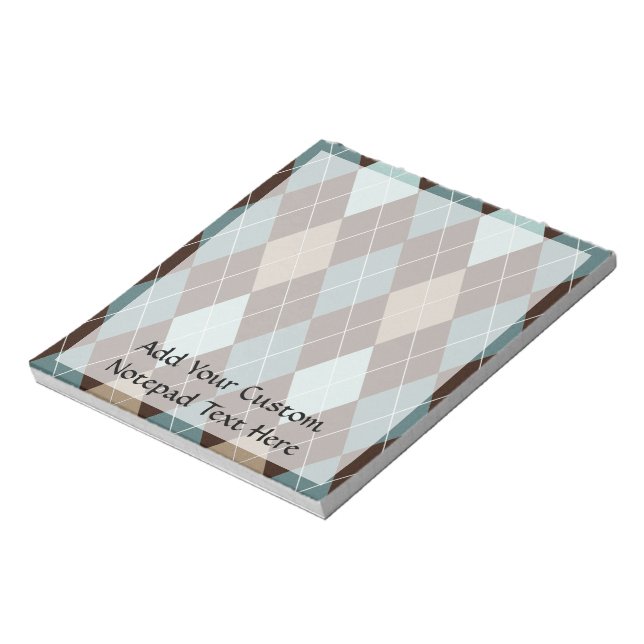 Blue and Brown Argyle Fashion Pattern Notepad (Rotated)