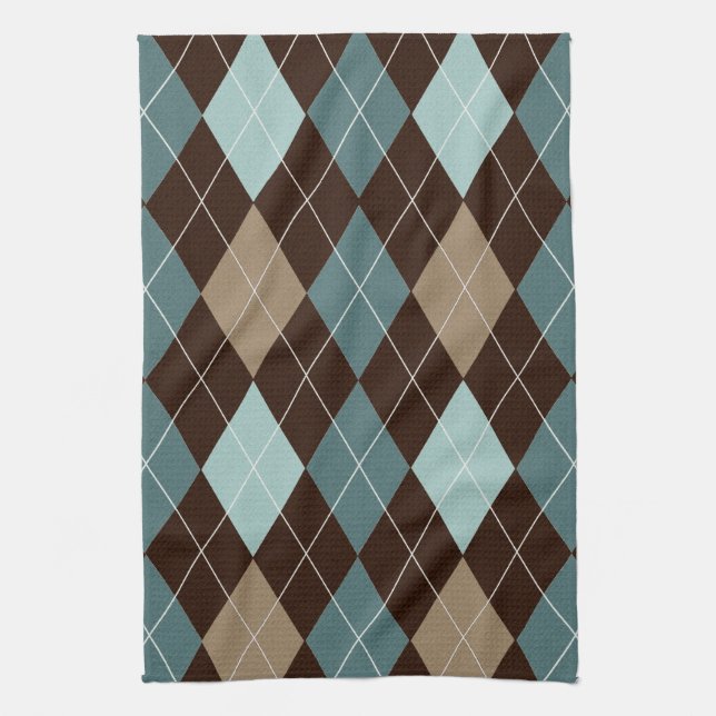 Blue and Brown Argyle Fashion Pattern Towel (Vertical)