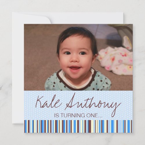 Blue and Brown Baby Boy 1st Birthday Invitation