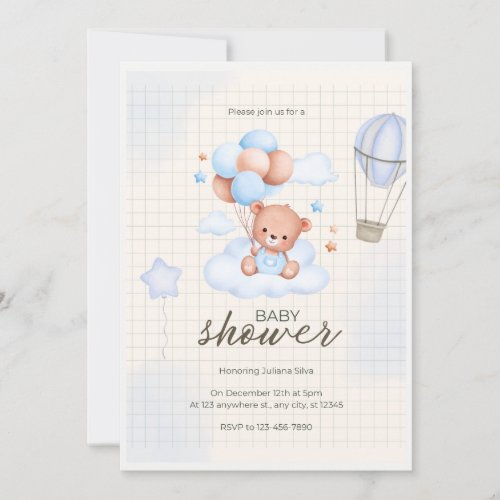 Blue and Brown Baby Shower Invitation