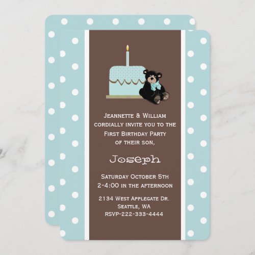 Blue and Brown Babys First Birthday Invitation