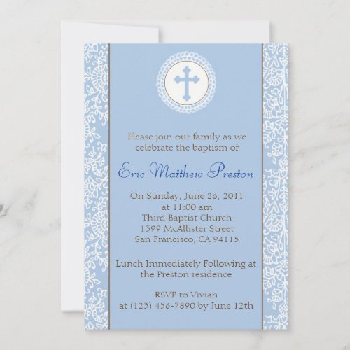 Blue and Brown Baptism/Christening Invitation