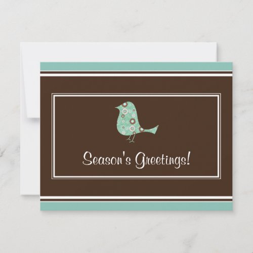 Blue and Brown Birdie Retro Flat Christmas Cards