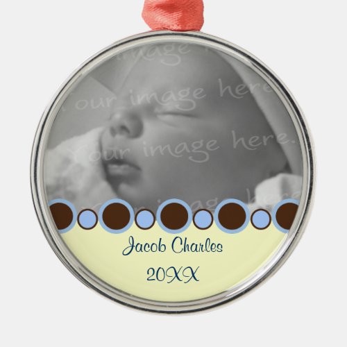 Blue and Brown Border Personalized Photo Ornament