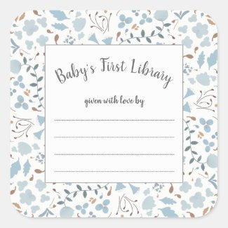 Blue and Brown botanical floral baby shower book Square Sticker