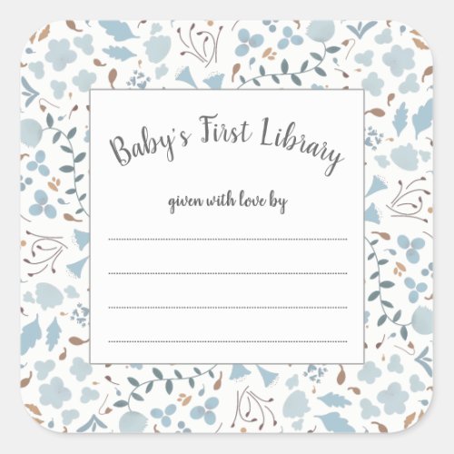 Blue and Brown botanical floral baby shower book Square Sticker